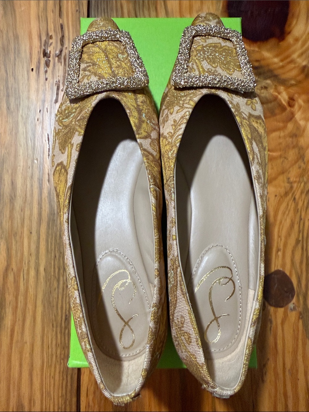 Sam Edelman Gold Floral Buckle Flats 8.5